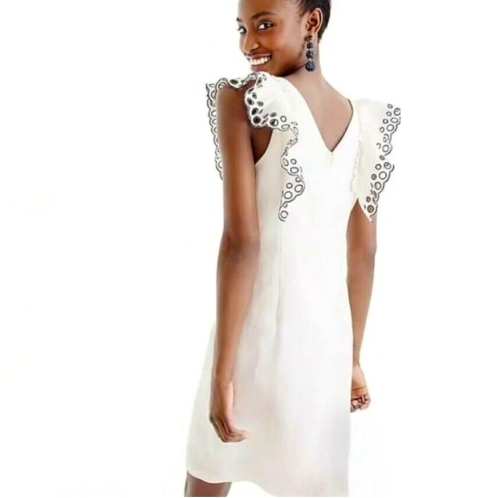 J. Crew Collection White Eyelet Flutter Sleeve Linen
Sheath Dress Size 2